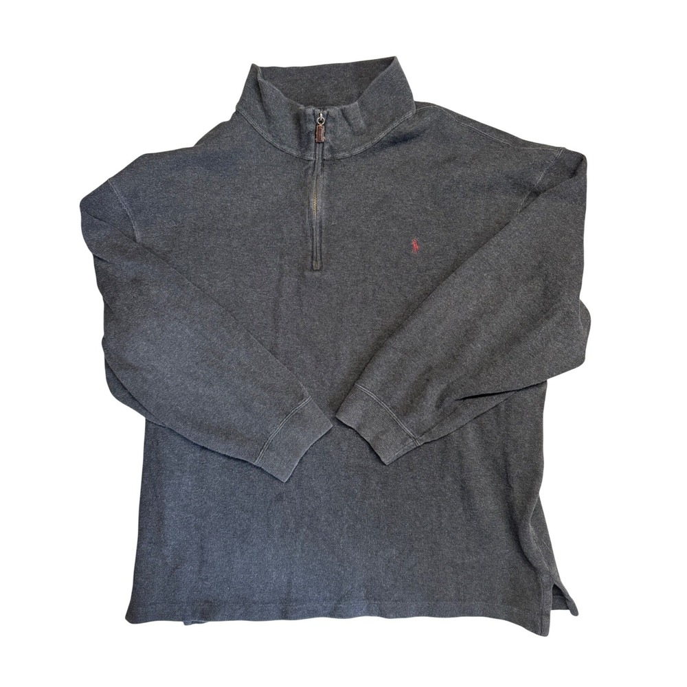 Polo Ralph Lauren Mens XL Big Gray 1/4 Zip Pullover Ribbed Cotton Vintage 90s